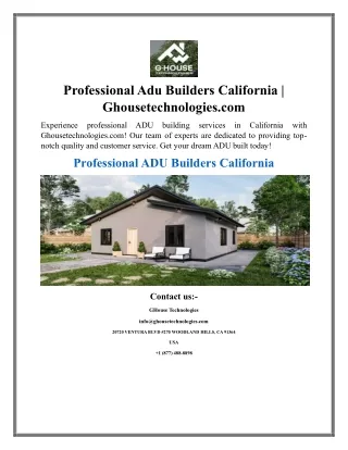 Professional Adu Builders California  Ghousetechnologies.com