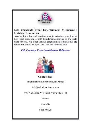 Kids Corporate Event Entertainment Melbourne  Eekidsparties.com.au