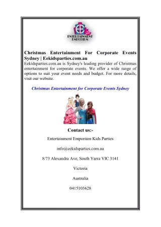 Christmas Entertainment For Corporate Events Sydney  Eekidsparties.com.au