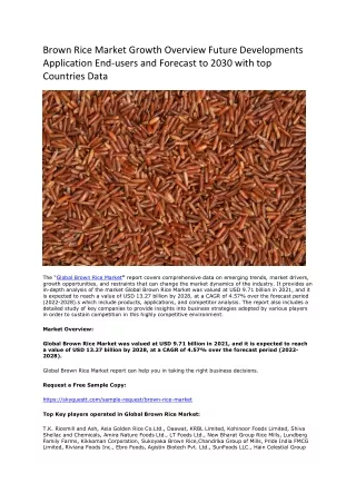Brown Rice Market Growth Overview Future Developments Application End