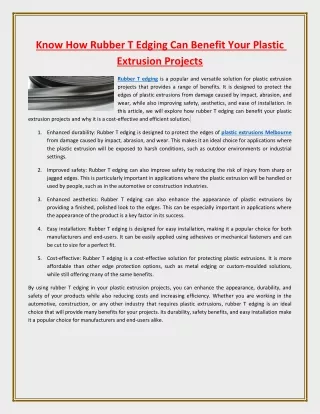 Know How Rubber T Edging Can Benefit Your Plastic Extrusion Projects