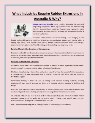 What Industries Require Rubber Extrusions in Australia & Why