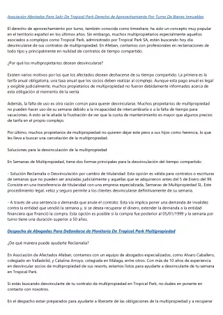 Defensor Del Multipropietario Para Defenderse de Monitorio De Tropical Park Tiem