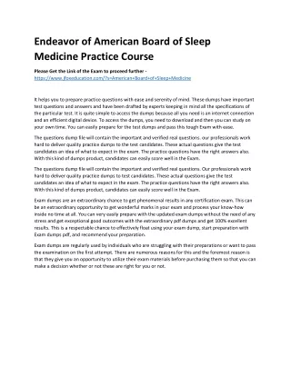 Endeavor of American Board of Sleep Medicine Practice Course