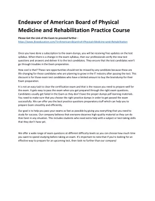 Endeavor of American Board of Physical Medicine and Rehabilitation Practice Cour