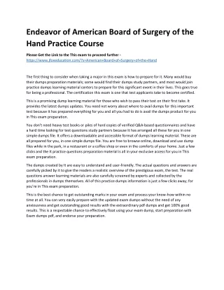 Endeavor of American Board of Surgery of the Hand Practice Course