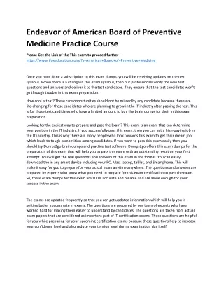 Endeavor of American Board of Preventive Medicine Practice Course