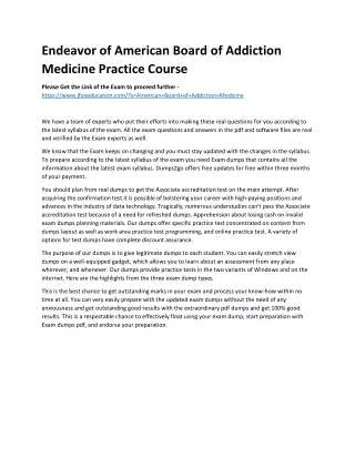 Endeavor of American Board of Addiction Medicine Practice Course