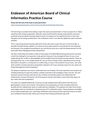 Endeavor of American Board of Clinical Informatics Practice Course