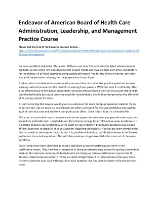 Endeavor of American Board of Health Care Administration, Leadership, and Manage