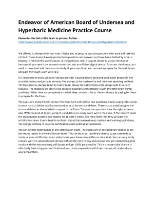 Endeavor of American Board of Undersea and Hyperbaric Medicine Practice Course