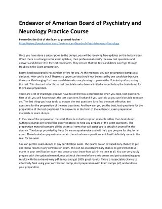 Endeavor of American Board of Psychiatry and Neurology Practice Course