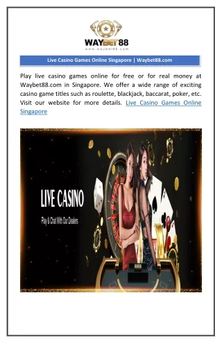 Live Casino Games Online Singapore