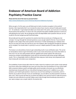 Endeavor of American Board of Addiction Psychiatry Practice Course