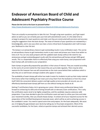 Endeavor of American Board of Child and Adolescent Psychiatry Practice Course