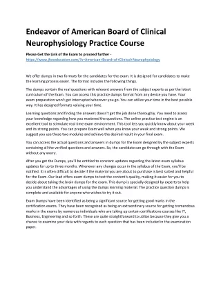 Endeavor of American Board of Clinical Neurophysiology Practice Course