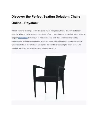 Upgrade Your Office Seating with Royaloak's Online Chair Collection