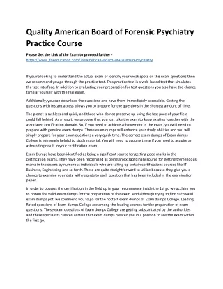 Quality American Board of Forensic Psychiatry Practice Course