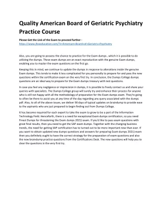 Quality American Board of Geriatric Psychiatry Practice Course