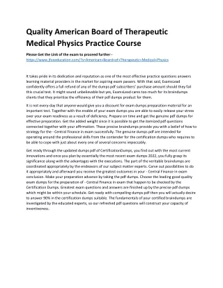 Quality American Board of Therapeutic Medical Physics Practice Course