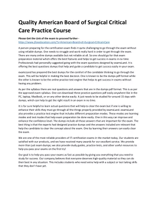 Quality American Board of Surgical Critical Care Practice Course