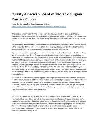 Quality American Board of Thoracic Surgery Practice Course