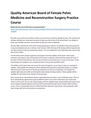 Quality American Board of Female Pelvic Medicine and Reconstructive Surgery Prac