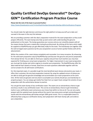 Quality Certified DevOps Generalist™ DevOps-GEN™ Certification Program Practice