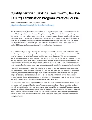 Quality Certified DevOps Executive™ (DevOps-EXEC™) Certification Program Practic