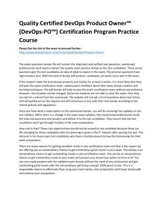 Quality Certified DevOps Product Owner™ (DevOps-PO™) Certification Program Pract