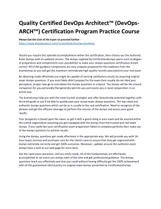 Quality Certified DevOps Architect™ (DevOps-ARCH™) Certification Program Practic