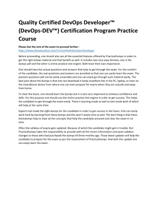 Quality Certified DevOps Developer™ (DevOps-DEV™) Certification Program Practice