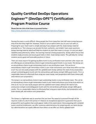 Quality Certified DevOps Operations Engineer™ (DevOps-OPS™) Certification Progra