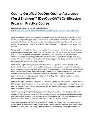 Quality Certified DevOps Quality Assurance (Test) Engineer™ (DevOps-QA™) Certifi