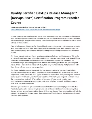 Quality Certified DevOps Release Manager™ (DevOps-RM™) Certification Program Pra