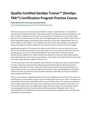 Quality Certified DevOps Trainer™ (DevOps-TRA™) Certification Program Practice C