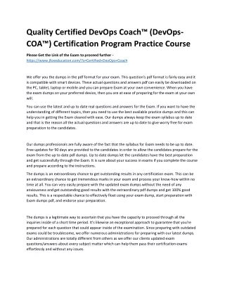 Quality Certified DevOps Coach™ (DevOps-COA™) Certification Program Practice Cou