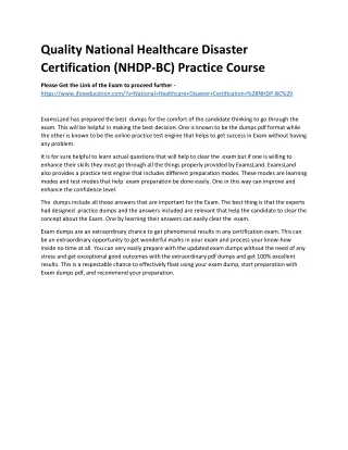 Quality National Healthcare Disaster Certification (NHDP-BC) Practice Course