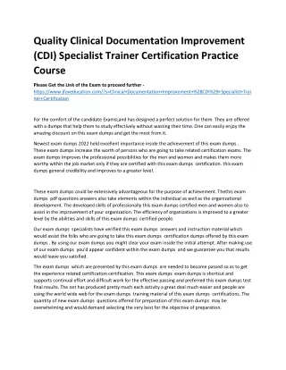 Quality Clinical Documentation Improvement (CDI) Specialist Trainer Certificatio