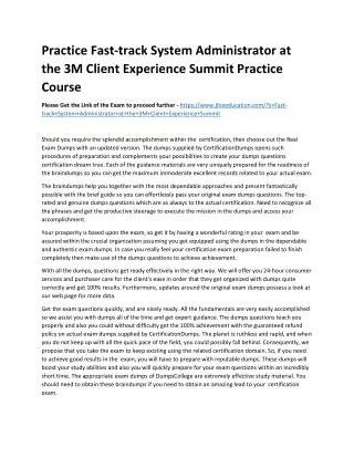 Practice Fast-track System Administrator at the 3M Client Experience Summit Prac