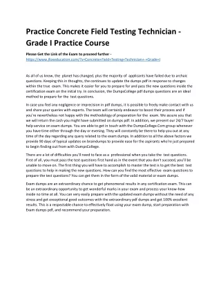 Practice Concrete Field Testing Technician - Grade I Practice Course