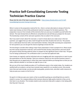 Practice Self-Consolidating Concrete Testing Technician Practice Course