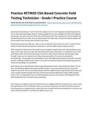 Practice RETIRED CSA-Based Concrete Field Testing Technician - Grade I Practice