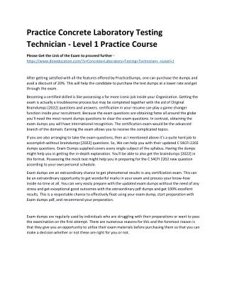 Practice Concrete Laboratory Testing Technician - Level 1 Practice Course