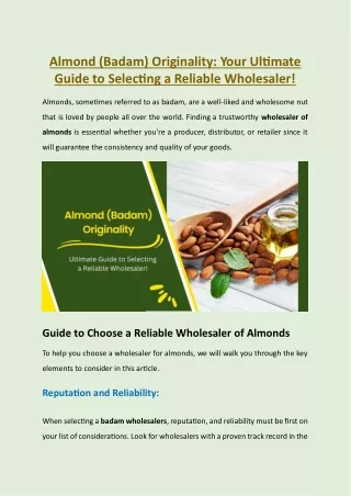 Almond (Badam) Originality Your Ultimate Guide to Selecting a Reliable Wholesaler!