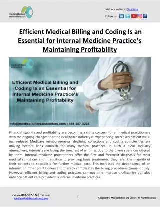 Efficient Medical Billing and Coding Is an Essential for Internal Medicine Practice’s Maintaining Profitability