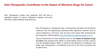 Gain Therapeutics Contributes to the Impact of Allosteric Drugs On Cancer