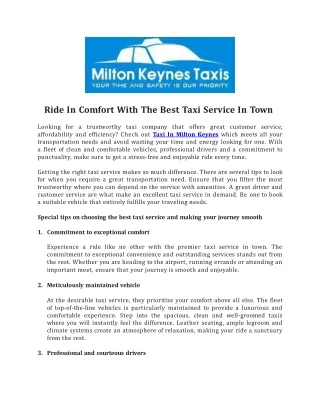 Ride In Comfort With The Best Taxi Service In Town