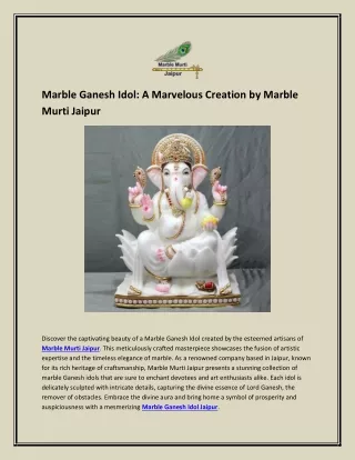 Marble Ganesh Idol: A Marvelous Creation by Marble Murti Jaipur