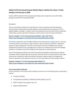 Global Turf & Ornamental Inputs Market Report, Market Size, Share, Trends